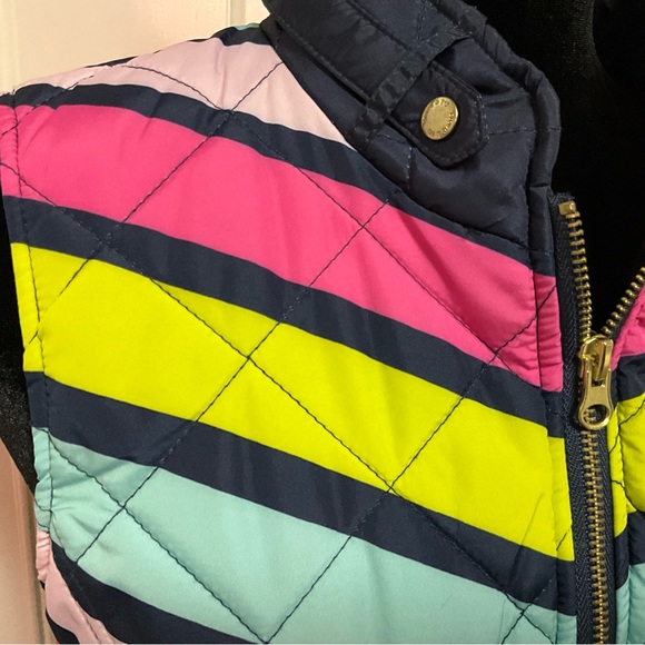 NWT Womens Navy Stripe Quilted Vest Puffer Pink Green Vest - Picture 7 of 11